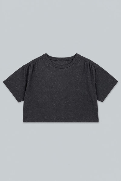 Pleated Shoulder Cropped Tee - Black