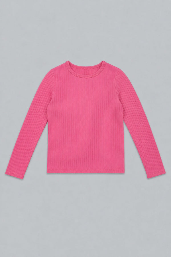 Ribbed Long Sleeve Tee - Pink
