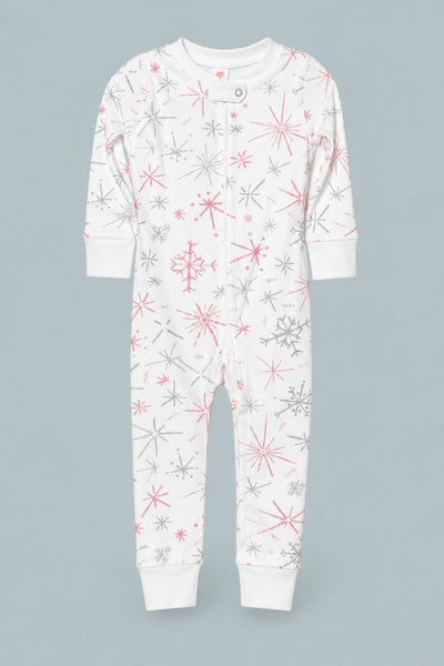 Full Zip Footless Pajama - Pink Snowstorm