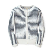Pointelle Stripe Organic Cardigan - Navy Mini Stripe