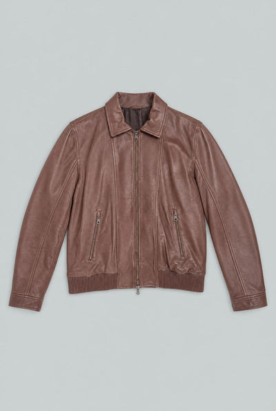 Black Leather Jacket With Lined Sleeves - Black
