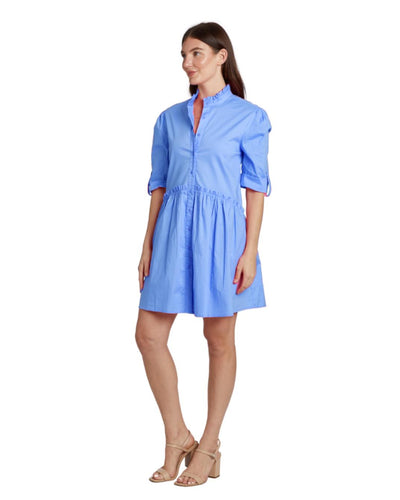 Cammie Ruffle Shirt Dress - French Blue
