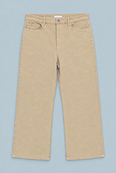 Wide Leg Denim Pants - Khaki
