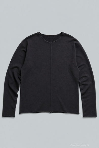 Raw Edge Sweatshirt - Black - Crewneck Sweatshirt