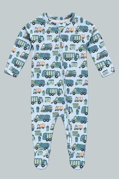 Garbage Trucks Recycle Zipper Footie - Reduce Reuse Recycle