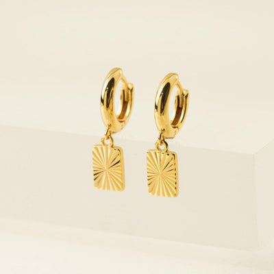 Rectangle Fluted Huggie Drop Hoop Earrings - 10.5mm - Earrings