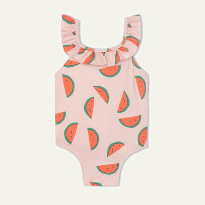 Recycled Polyester Watermelon Slices Ruffle Kid Swimsuit - Sepia Rose/multi - One Piece Swim