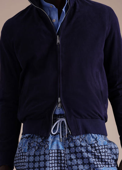 Reversible Suede Bomber Jacket - Navy - Jacket
