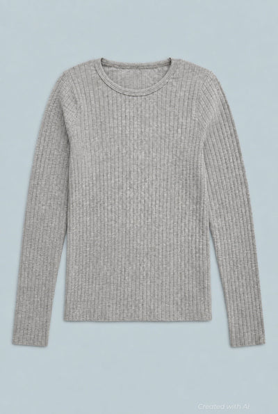 Ribbed Long Sleeve Tee - Heather Gray - T-shirt