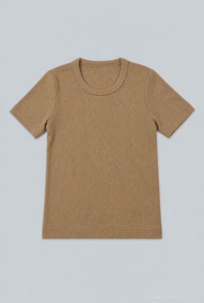 Ribbed Tee - Tan - T-shirt