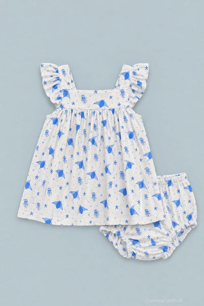 Ruffle Dress With Bloomer - Stingray Blue - Dresses