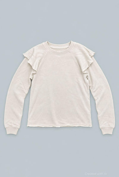 Ruffle Sweatshirt - Ivory - Crewneck Sweatshirt