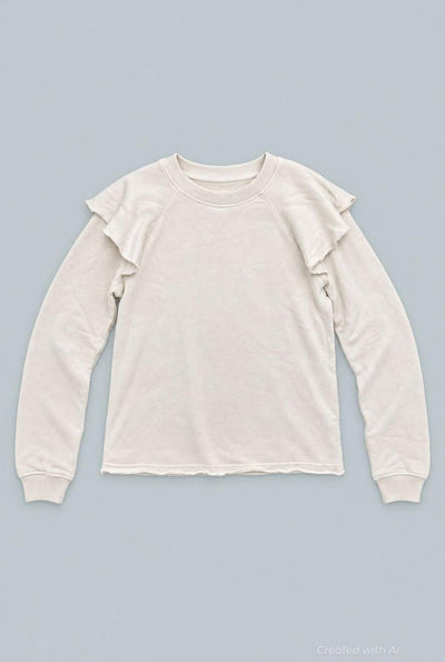 Ruffle Sweatshirt - Ivory - Crewneck Sweatshirt