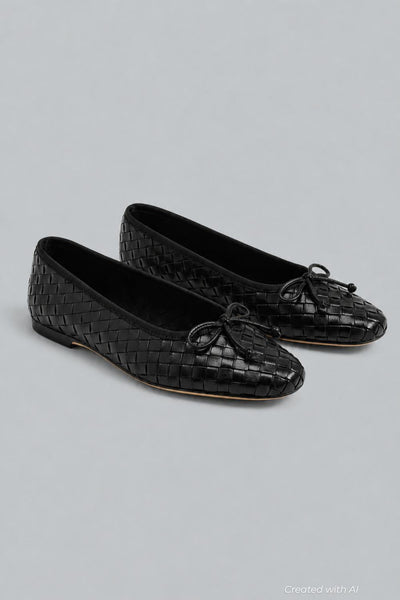 Ruthie Woven Ballet Flat - Black Leather - 8 - Flats