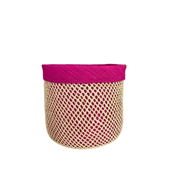 Two-In-One Woven Basket: Natural Mesh - Pink