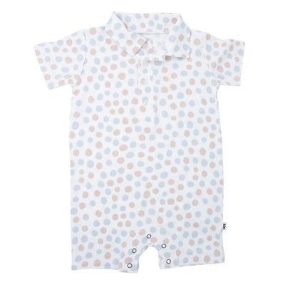 Polo Romper - Polka Dot Grey - 3-6 Months - Romper