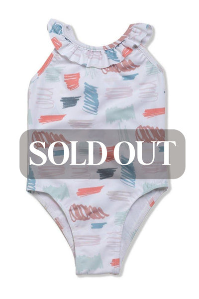 Scribble Girl Swimsuit - Natural / Scribble - One Piece Swim