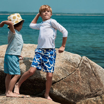 Seaqual Recycled Polyester Lion Kid Swim Trunks - Natural/sterling Blue - Swim Trunk