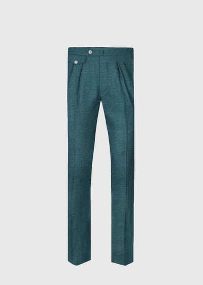 Shetland Wool French Pleat Trouser - Teal - 40 - Trouser