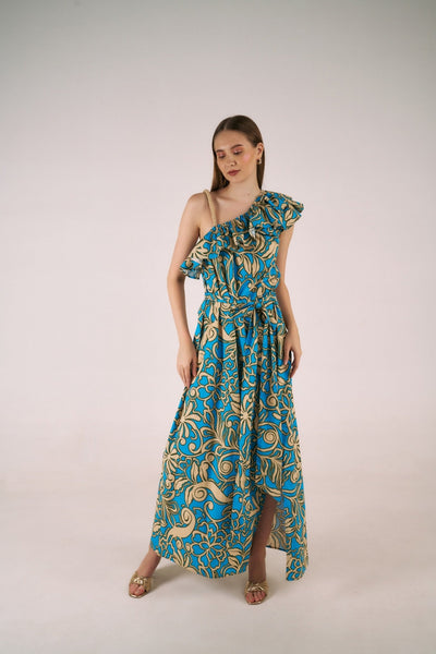 Capri Ruffle Maxi - Blue Deco