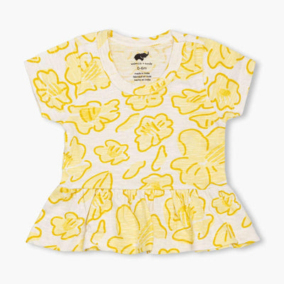 Short Sleeve Peplum Top - Daffodil Delight - Shirt