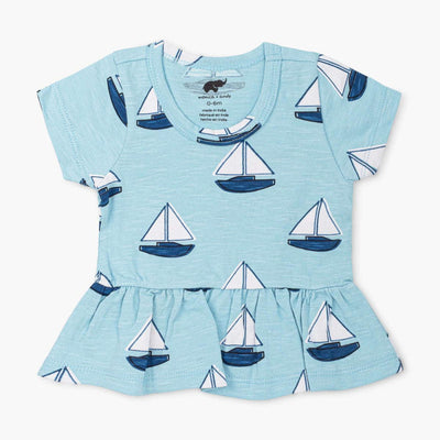 Short Sleeve Peplum Top - Set Sail - 0-6m - Shirt