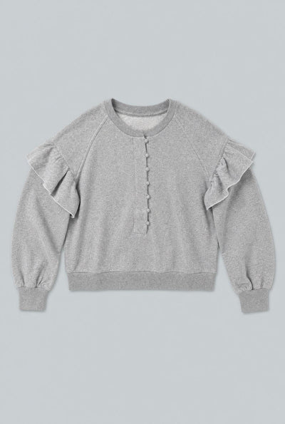 Henley Ruffle Sweatshirt - Heather Gray