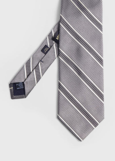 Silk Jacquard Macclesfield Stripe Tie - Silver - ONE SIZE - Tie