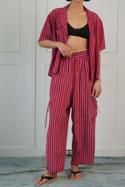 Silk Lounge Pant - Red Stripe - Pants