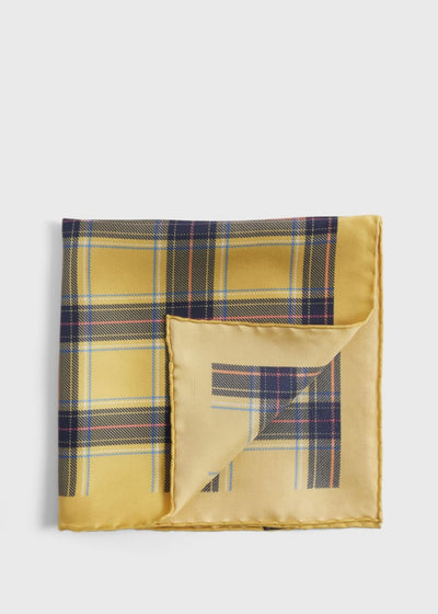 Silk Plaid Print Pocket Square - Gold - ONE SIZE - Pocket Square