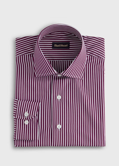 Silky Cotton Stripe Sport Shirt - Plum - Collared Shirt