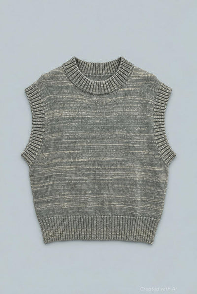 Sleeveless Knitted Sweater - Olive Green/Gold - S - Sweater