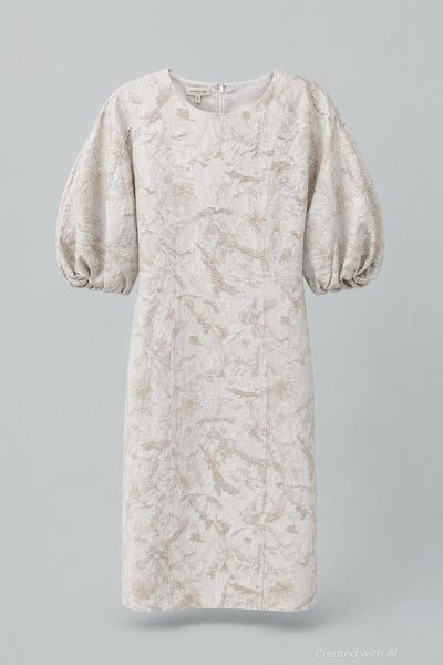 Speckled Glaze Jacquard Balloon Sleeve Dress - Pearl Multi - Dresses