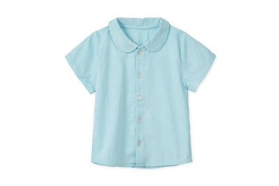 SS Organic Cotton Woven Peter Pan Collared Shirt - Sky Blue - Collared Shirt