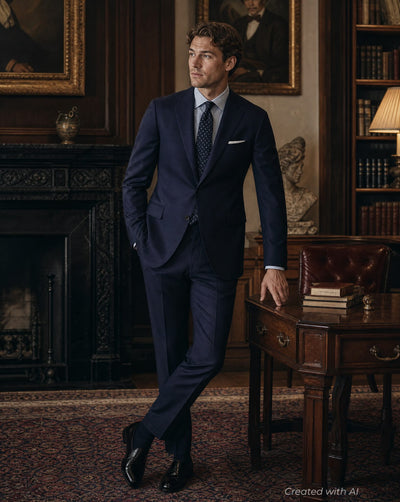 Stuart Fit Solid Super 120s Suit - Navy - Suit