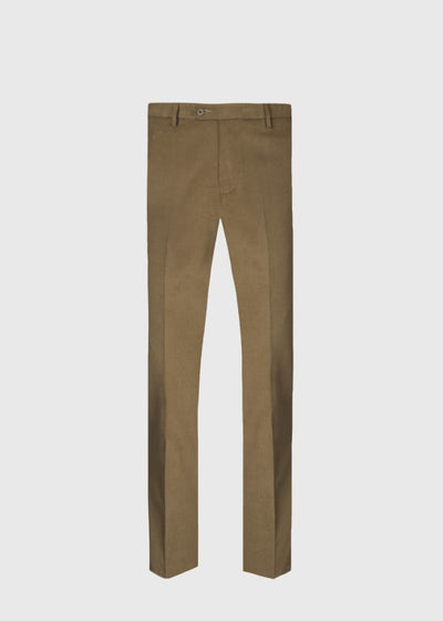 Suede Trimmed Brushed Cotton Trouser - Olive - Trouser