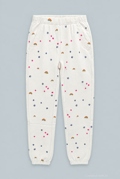 Sweatpants With Rainbow Embroidery - Ivory - Sweatpant