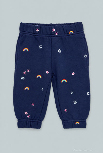 Sweatpants With Rainbow Embroidery - Navy - Sweatpant