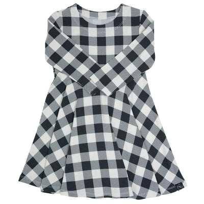 Swirly Girl Dress - Buffalo Plaid Black - 10 Years - Dresses