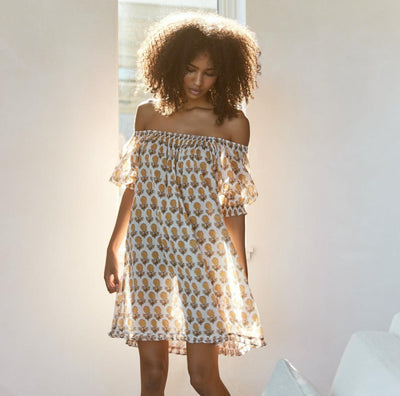 Sydney Puff Sleeve Mini Nightgown - Ochre/Dahlia Floral print - FINAL SALE - Nightgown