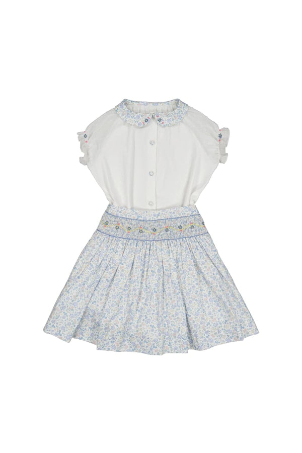 Marie Skirt & Short Sleeve Blouse - Floral/Blue