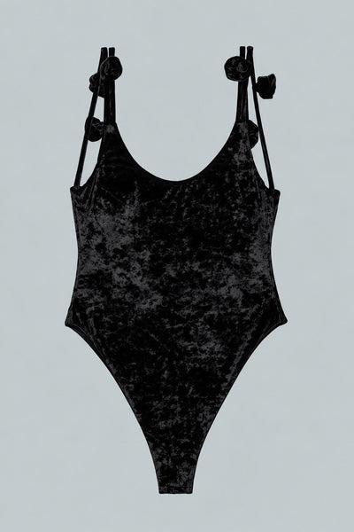 Velvet Floral Strap One Piece Swimsuit