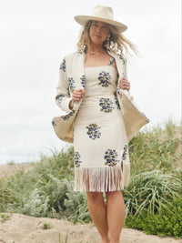 Amber Blazer - Oatmeal Bluesy Beaded Floral