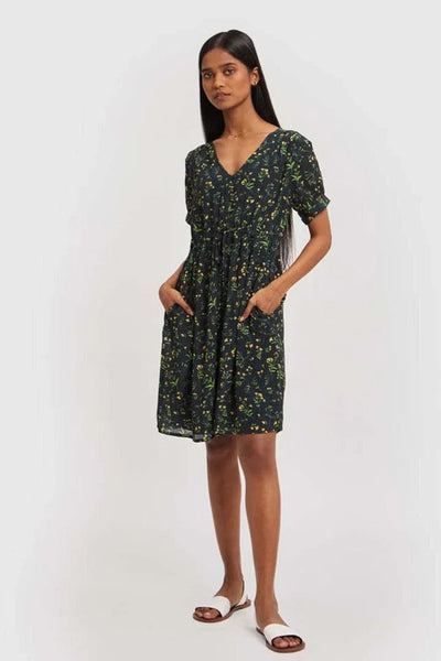 Short Drawstring Dress - Emerald Fields