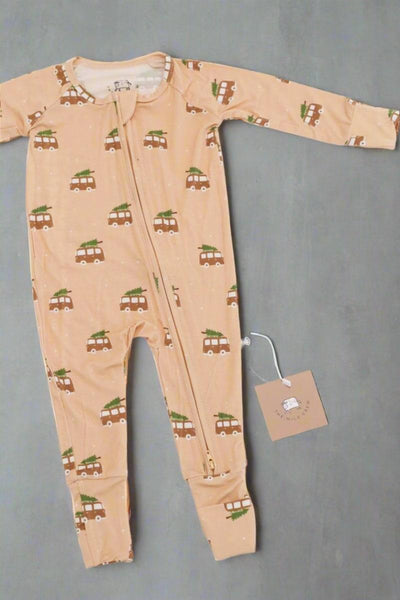 Bamboo Zip Romper - Christmas Van