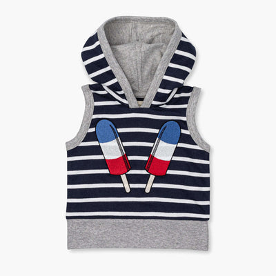 Sleeveless Hoodie - Ice Pops on Navy + White Stripe - Vest
