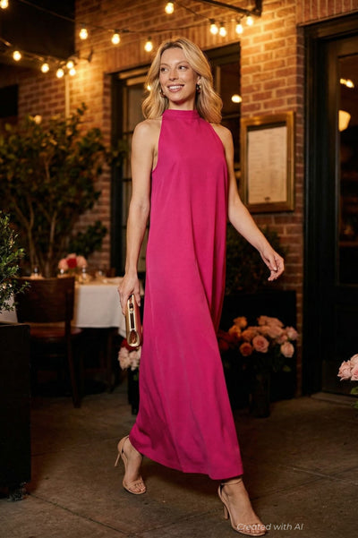 Tencel Halter Dress - Bougainvillea - Dresses