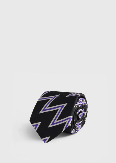 Silk Woven Zig Zag Tie - Black