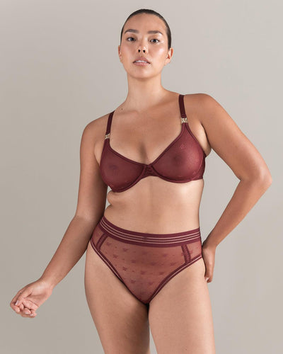 The Demi Bra in Logo Mesh - Merlot - 32D - Bra