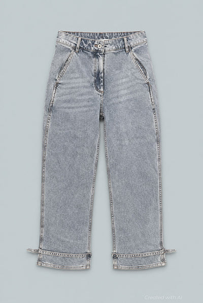 Tie Ankle Denim - Light Blue - Jeans
